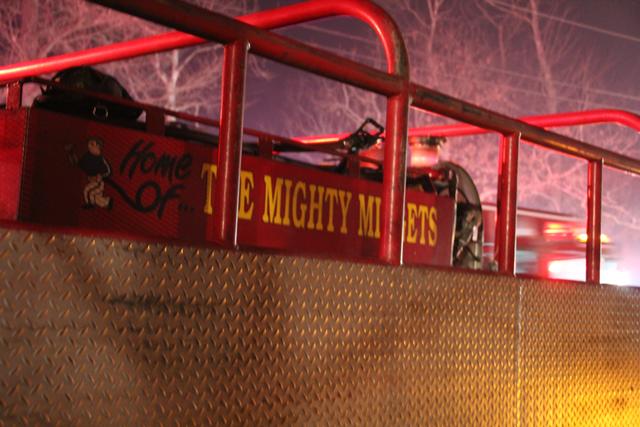 Brush Truck , 5-2-8 at the suffolk county wild fires 2012.  &quot;the mighty midgets&quot; Jr racing team of teh BLue Point Fire Department is printed on the water tank 