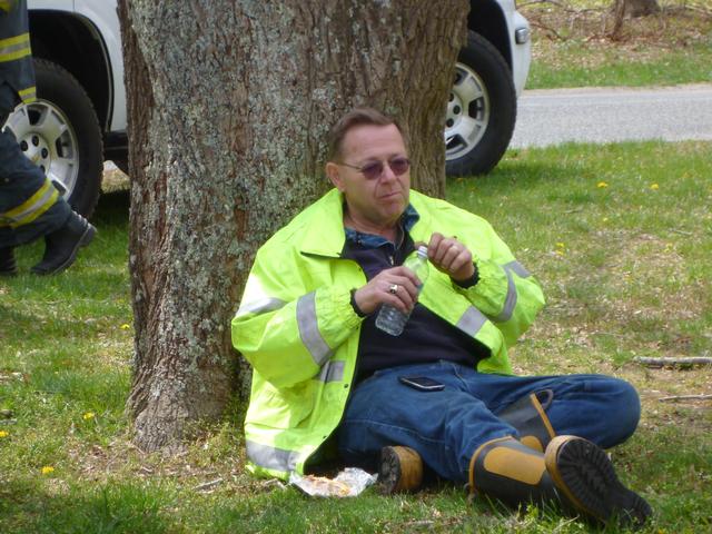 Joe Sauerwein relaxes during the wild fire.